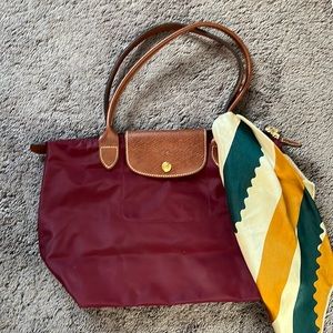 Burgundy Longchamp Le Pliage Medium Tote